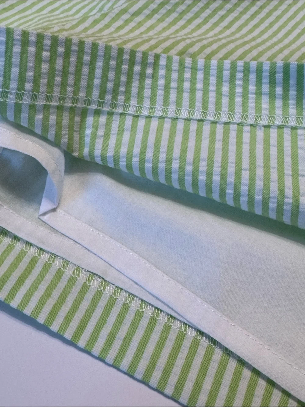 Jacadi Light Green and White Striped Paperbag Waist Shorts with Flower Buckle